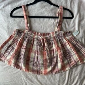 NWT Pink Plaid Loose Crop Top